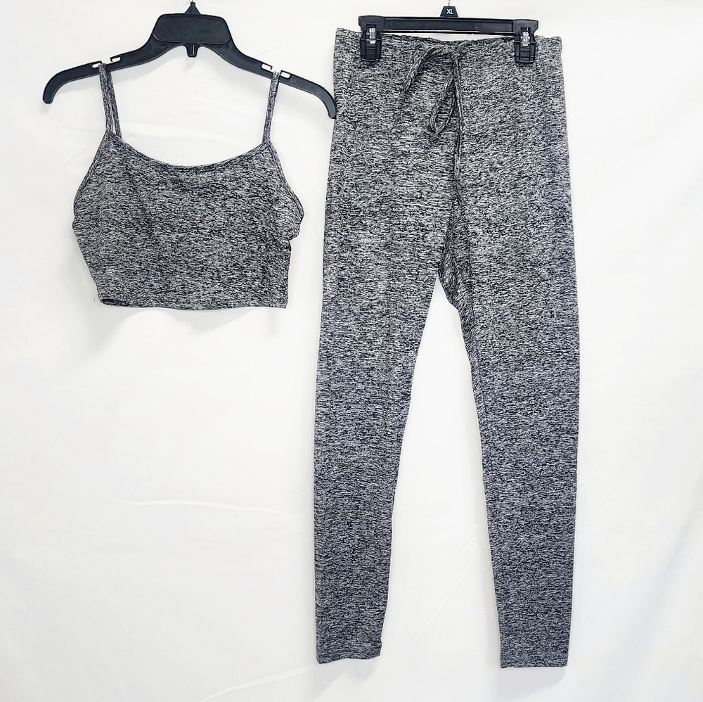 NWOT Grey Marled Cami Crop Top & Leggings Casual Athleisure Outfit Set - Picture 2 of 6